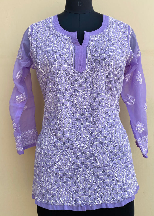 Lucknowi Chikankari Short Kurti  Purple Georgette