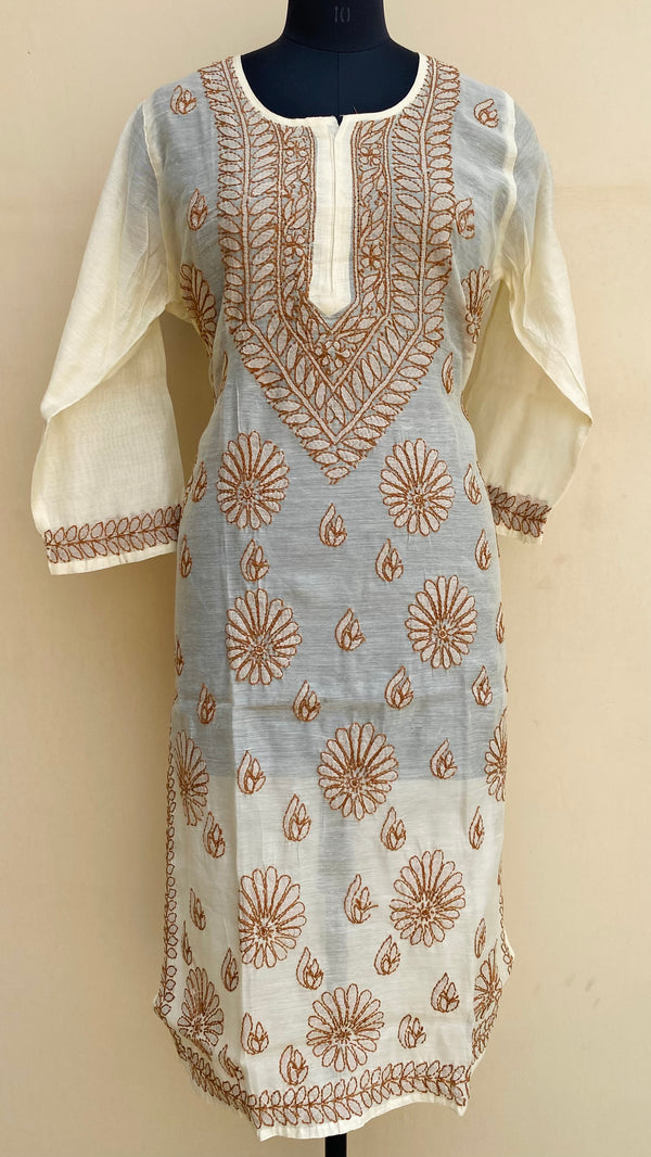 Lucknowi Chikankari Kurti Cream Mal Chanderi