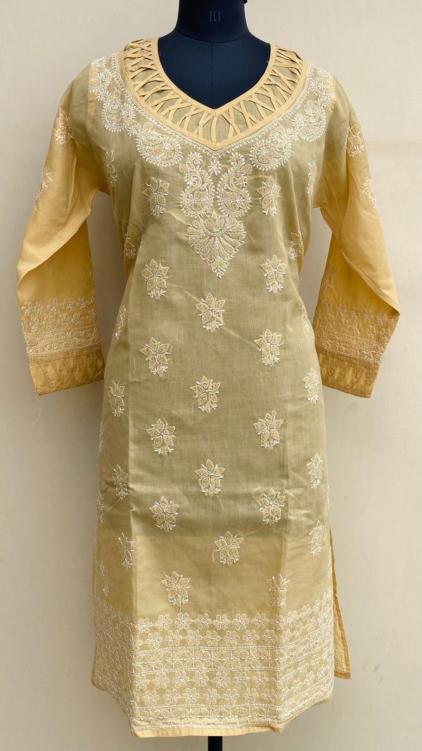 Lucknowi Chikankari Kurti Beige Cotton