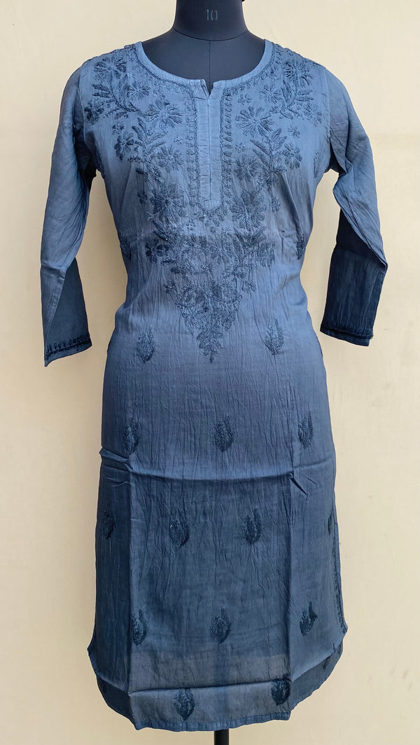 Lucknowi Chikankari Kurti Gray Mal Chanderi