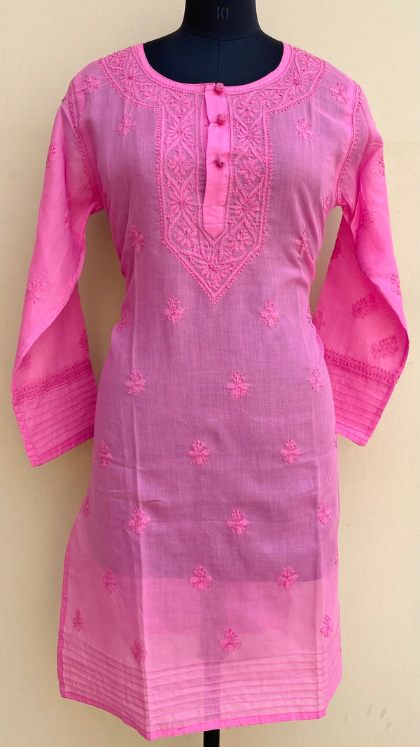 Lucknowi Chikankari Kurti Pink Cotton