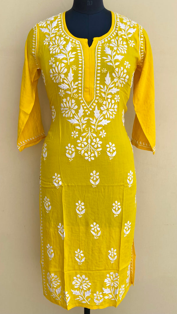 Lucknowi Chikankari Kurti Yellow Modal Cotton