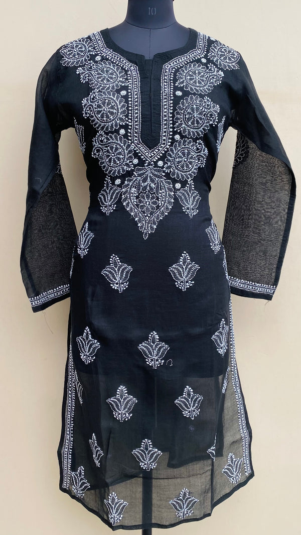 Lucknowi Chikankari Kurti Black Cotton