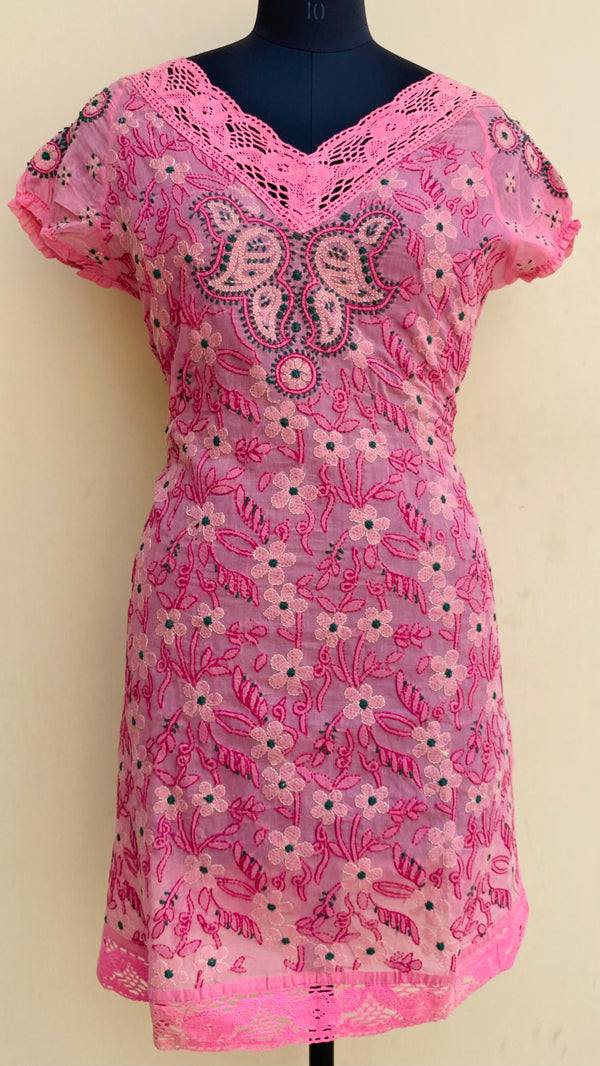 Lucknowi Chikankari Kurti Pink Cotton