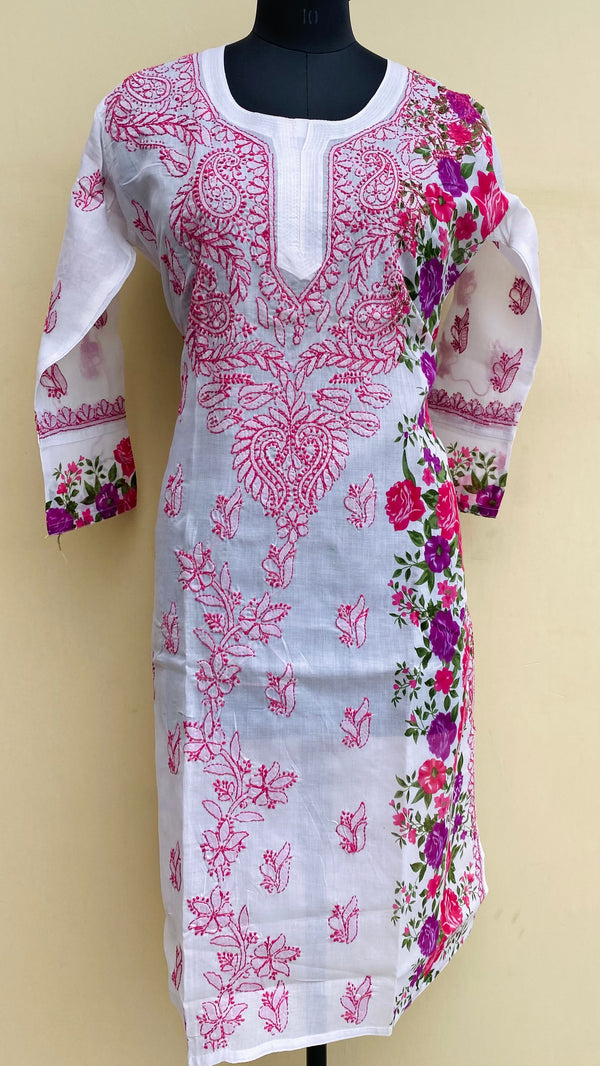 Lucknowi Chikankari Printed Kurti White Cotton