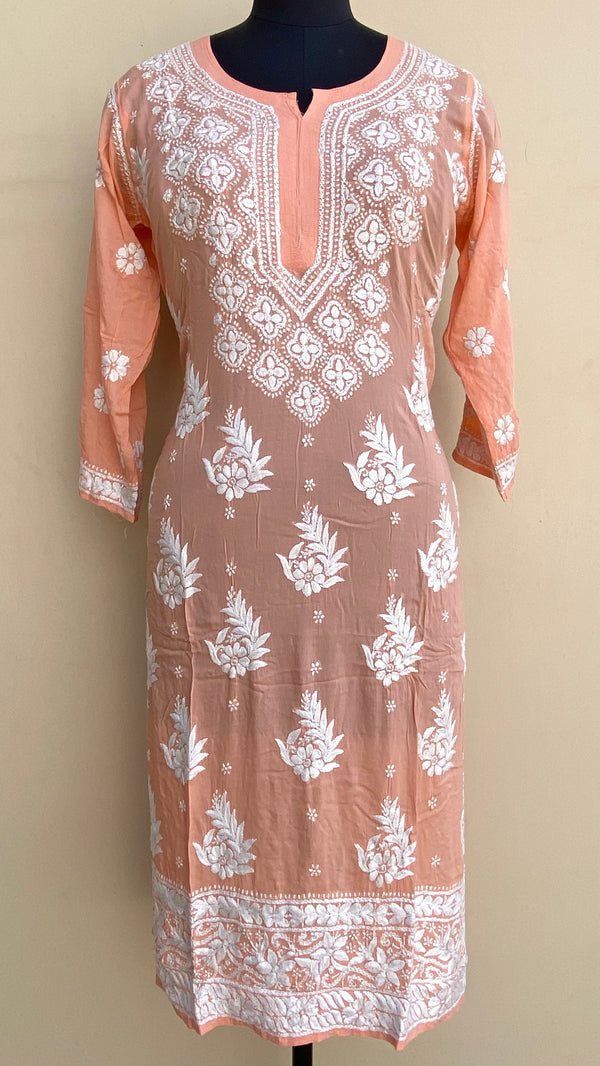 Lucknowi Chikankari Kurti Peach Modal Cotton