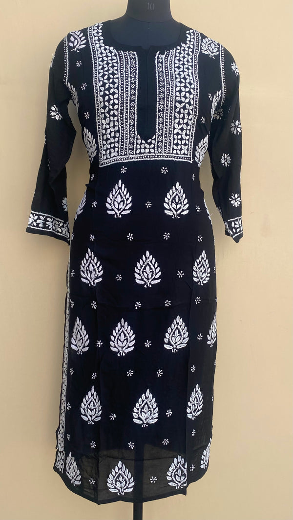 Lucknowi Chikankari Kurti Black Modal Cotton