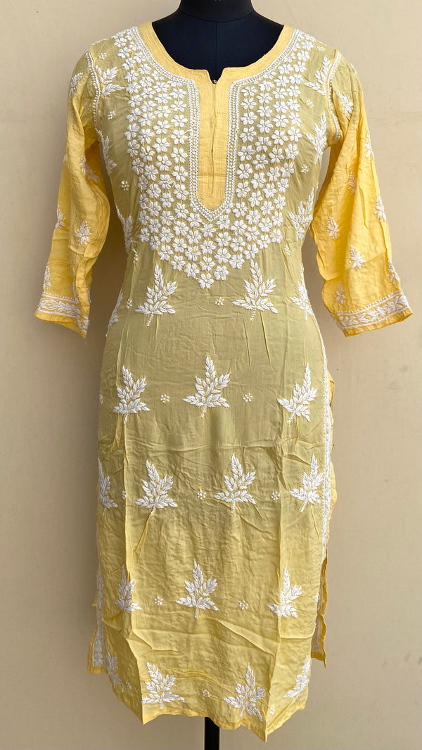 Lucknowi Chikankari Kurti Yellow Modal Cotton