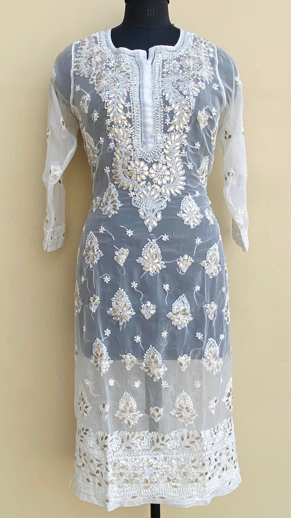 Lucknowi Chikankari Kurti White Georgette With Gotta Patti Work