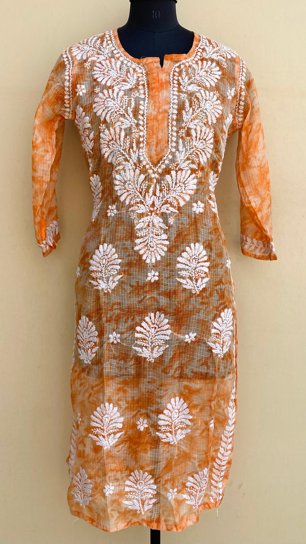 Lucknowi Chikankari Printed Kurti Orange Kota