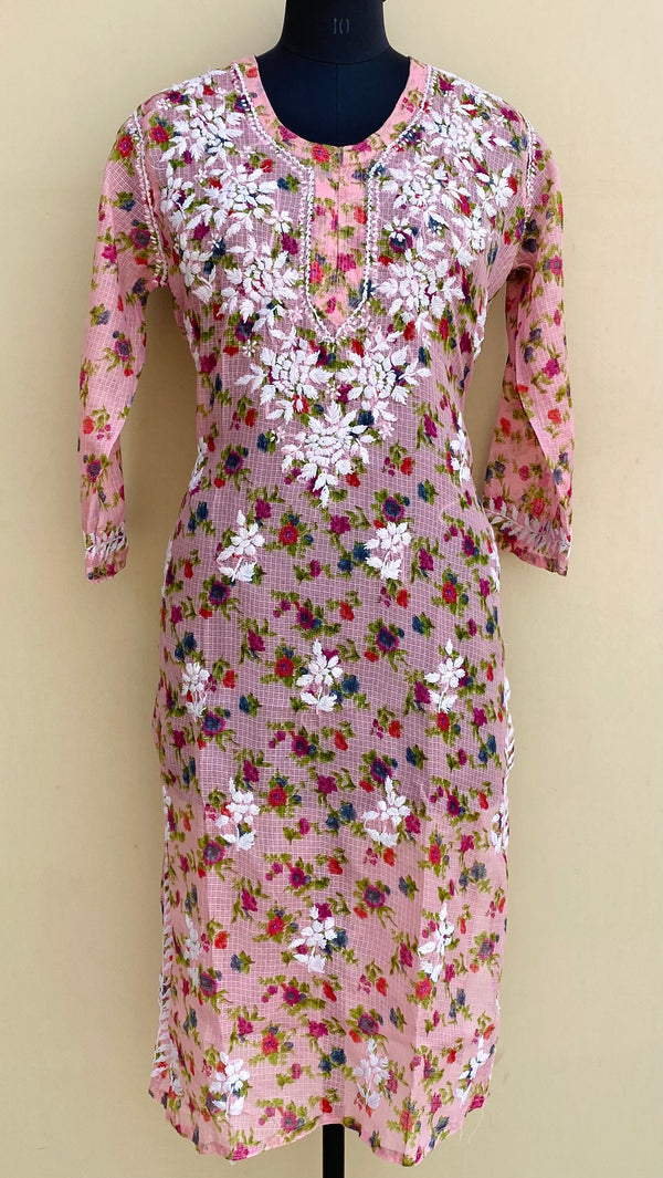 Lucknowi Chikankari Printed Kurti Pink Kota