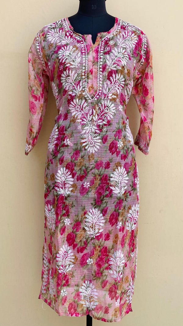 Lucknowi Chikankari Printed Kurti Pink Kota