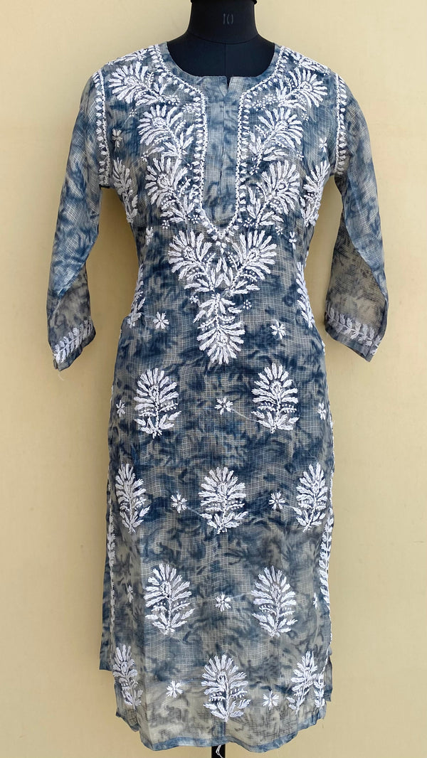 Lucknowi Chikankari Printed Kurti Gray Kota