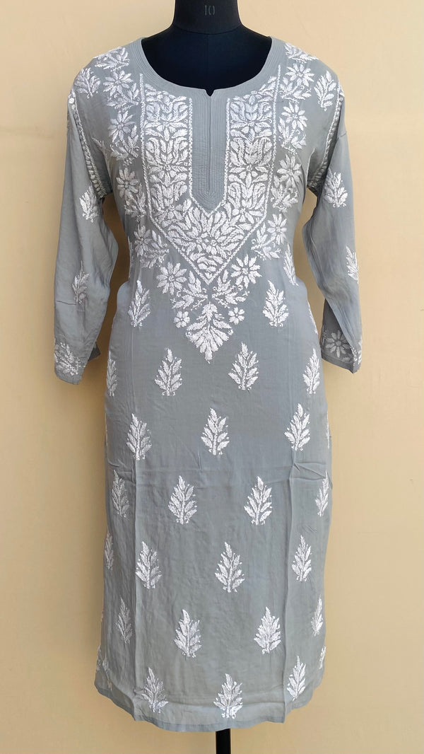 Lucknowi Chikankari Kurti Gray Modal Cotton