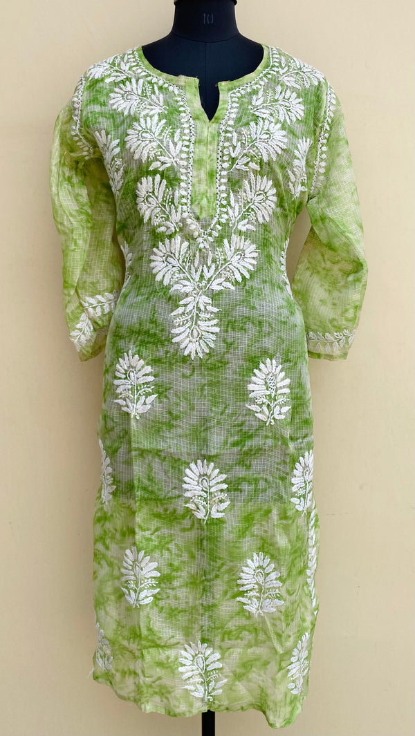 Lucknowi Chikankari Printed Kurti Pista Green Kota