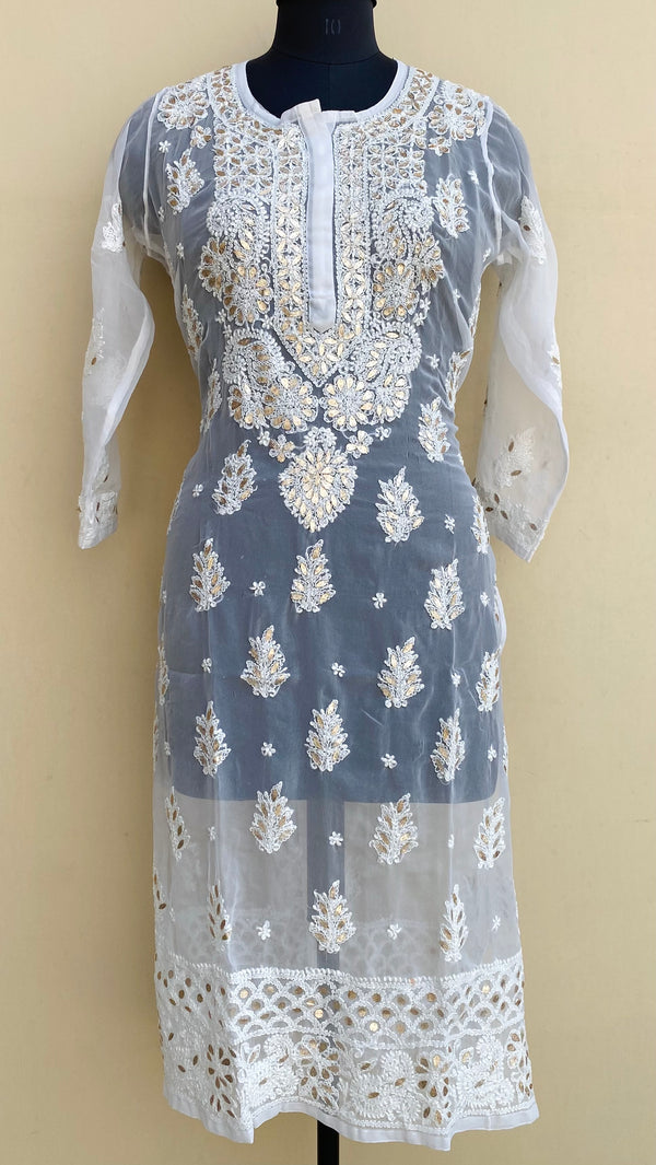 Lucknowi Chikankari Kurti White  Georgette With Gotta Patti Work