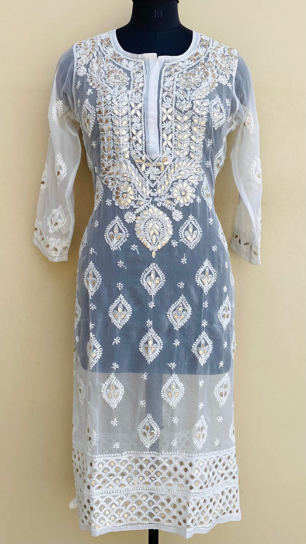 Lucknowi Chikankari Kurti White Georgette With Gotta Patti Work