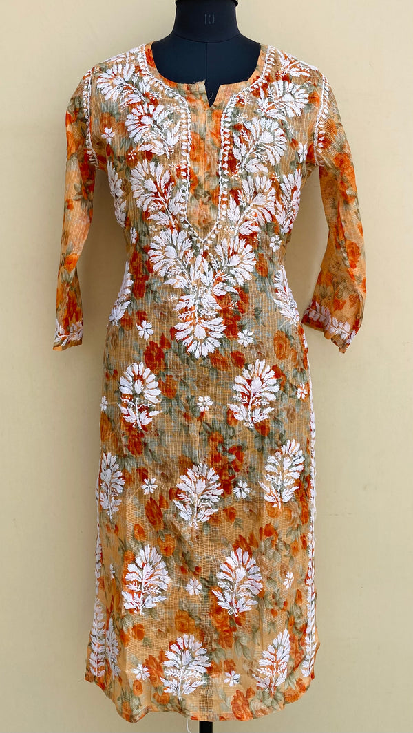 Lucknowi Chikankari Printed Kurti Orange Kota