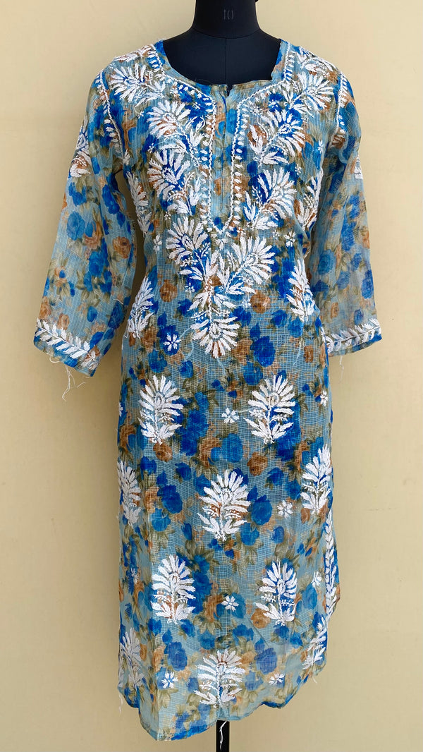 Lucknowi Chikankari Printed Kurti Blue Kota
