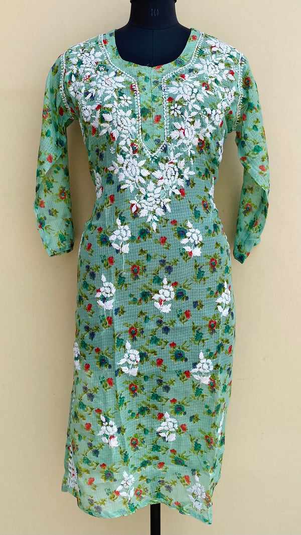 Lucknowi Chikankari Printed Kurti Green Kota