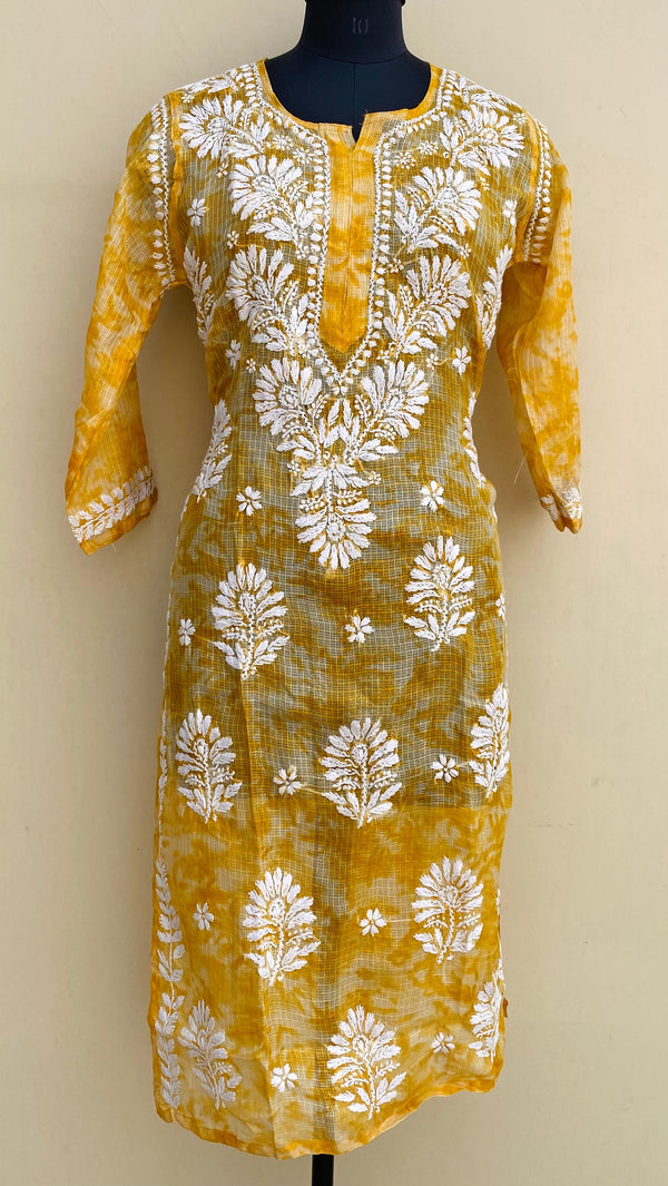 Lucknowi Chikankari Printed Kurti Mustard Kota