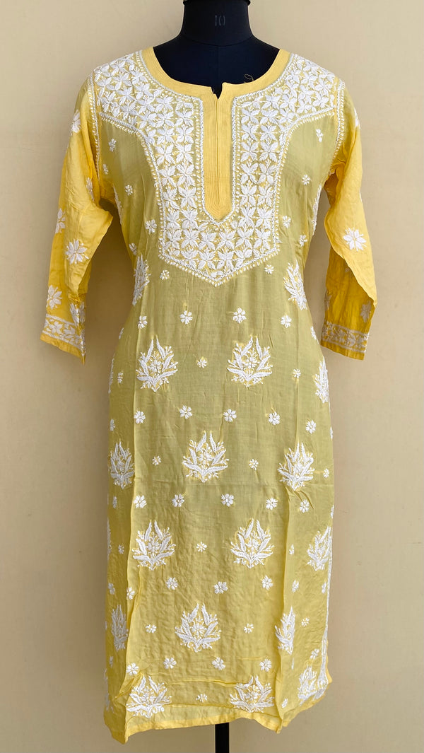 Lucknowi Chikankari Kurti Yellow Modal Cotton