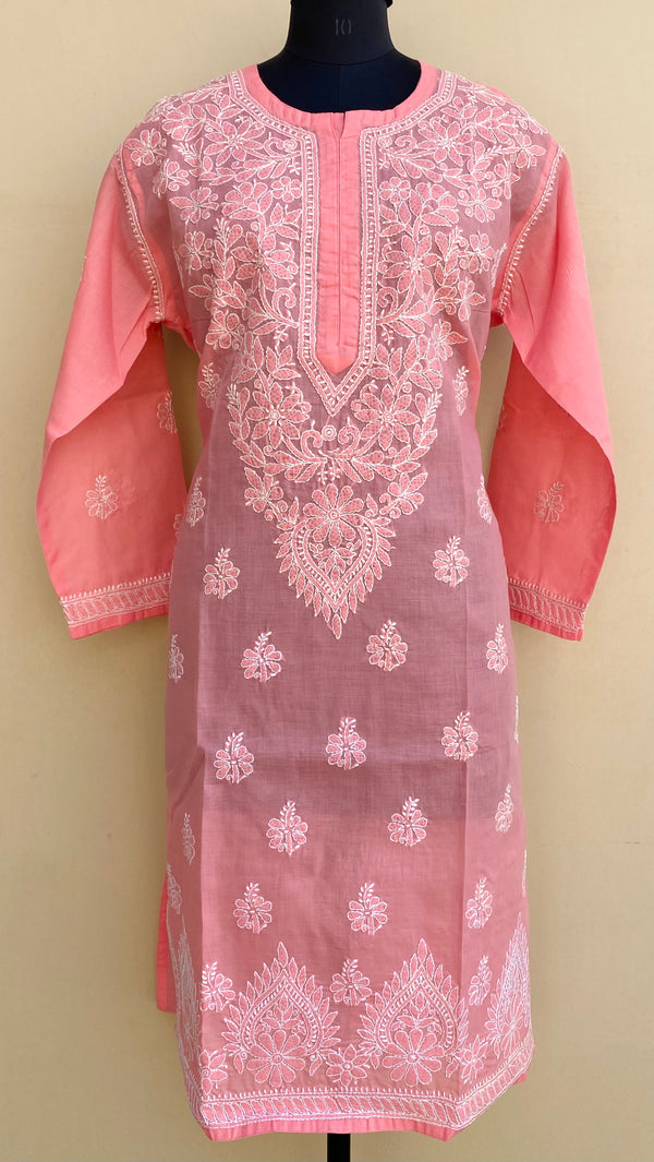 Lucknowi Chikankari Kurti Pink Cotton