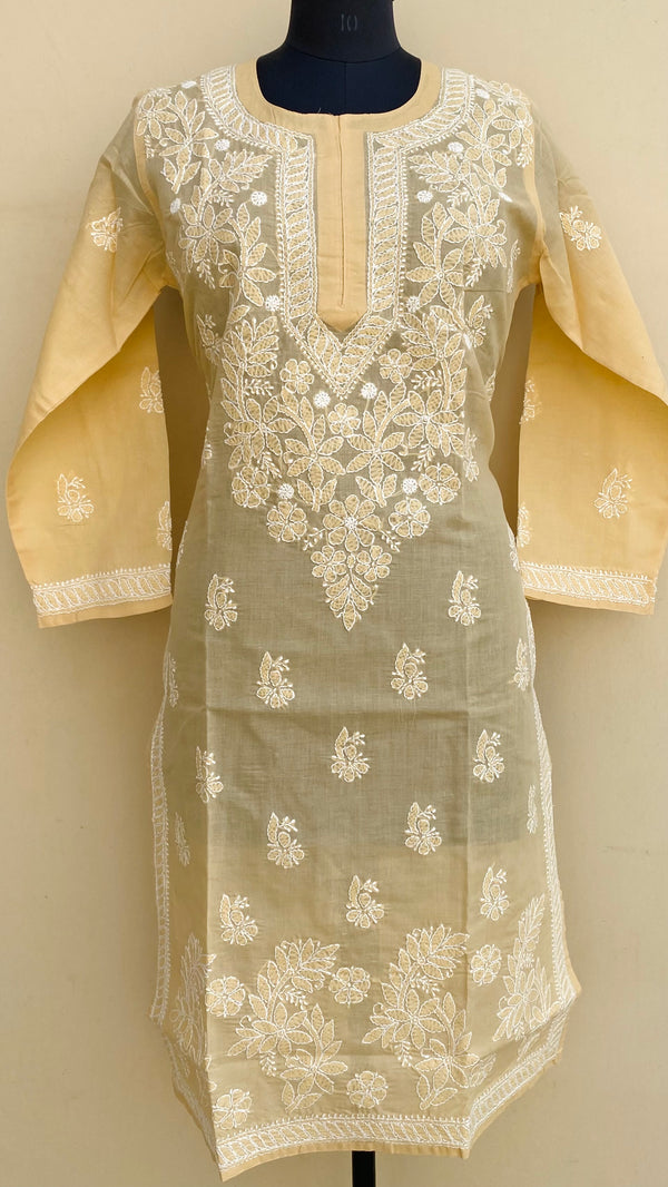 Lucknowi Chikankari Kurti Beige Cotton