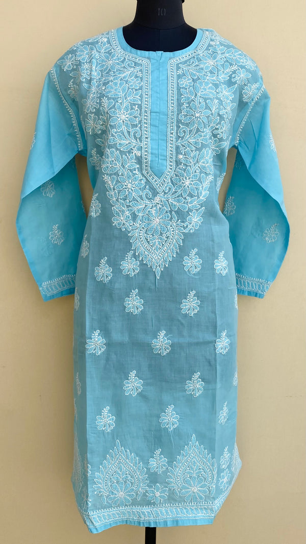 Lucknowi Chikankari Kurti Blue Cotton