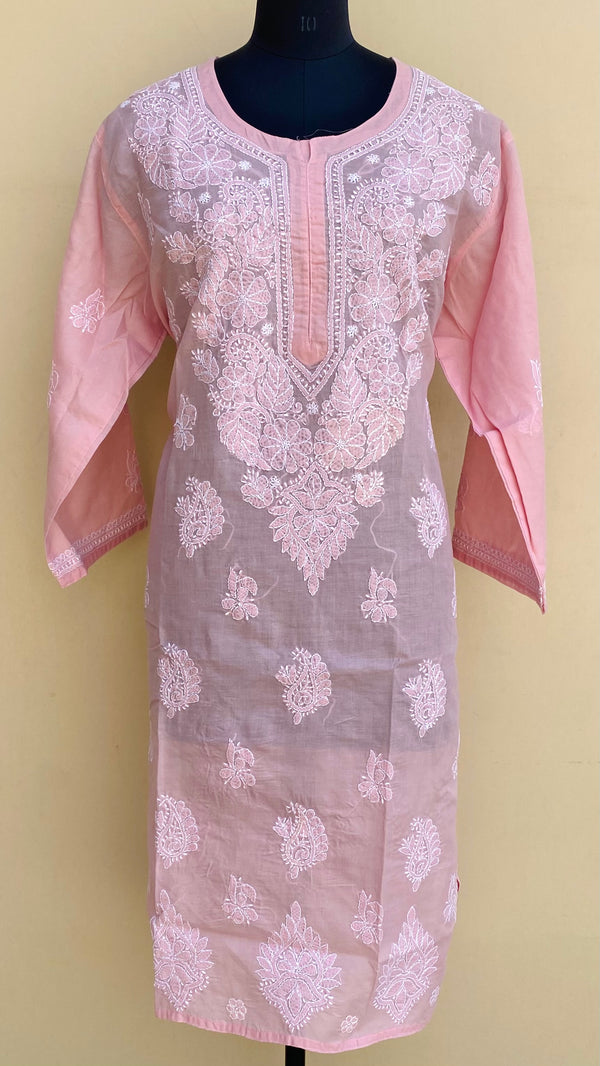 Lucknowi Chikankari Kurti Pink Cotton