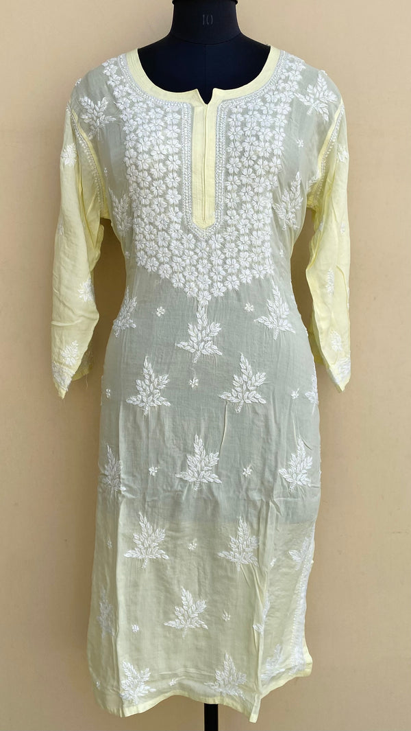 Lucknowi Chikankari Kurti Lemon Yellow Modal Cotton