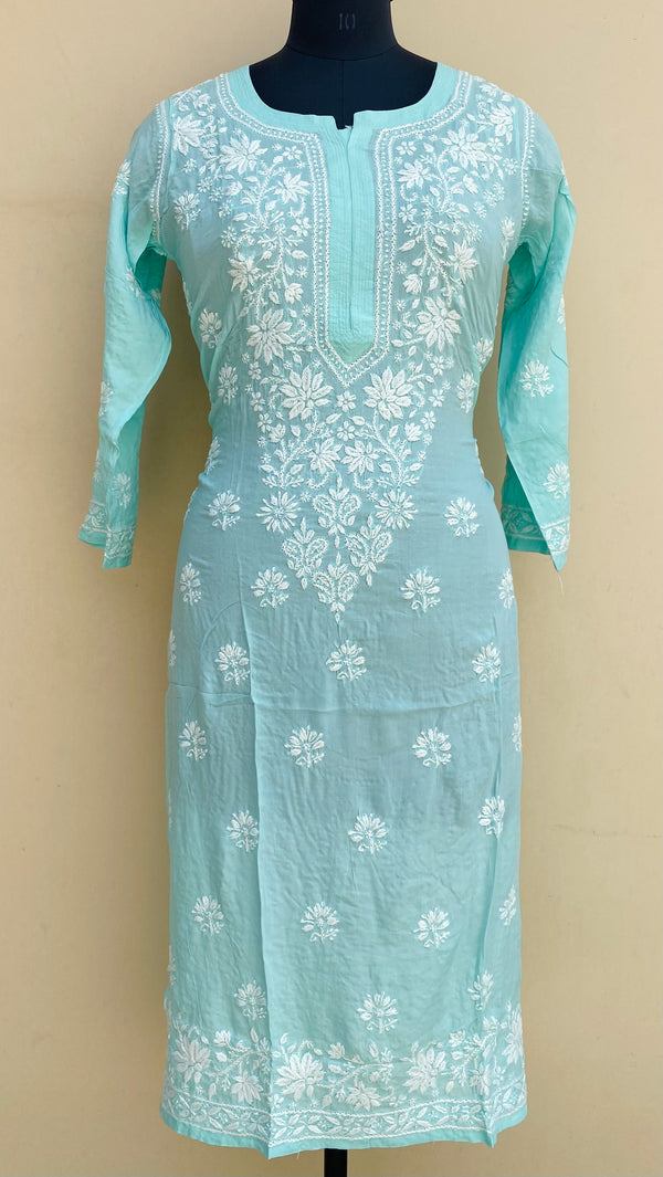 Lucknowi Chikankari Kurti Sea Green Modal Cotton