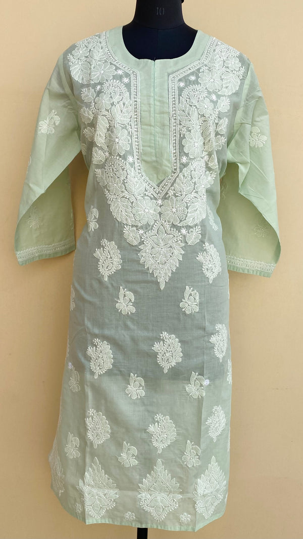 Lucknowi Chikankari Kurti Pista Green Cotton