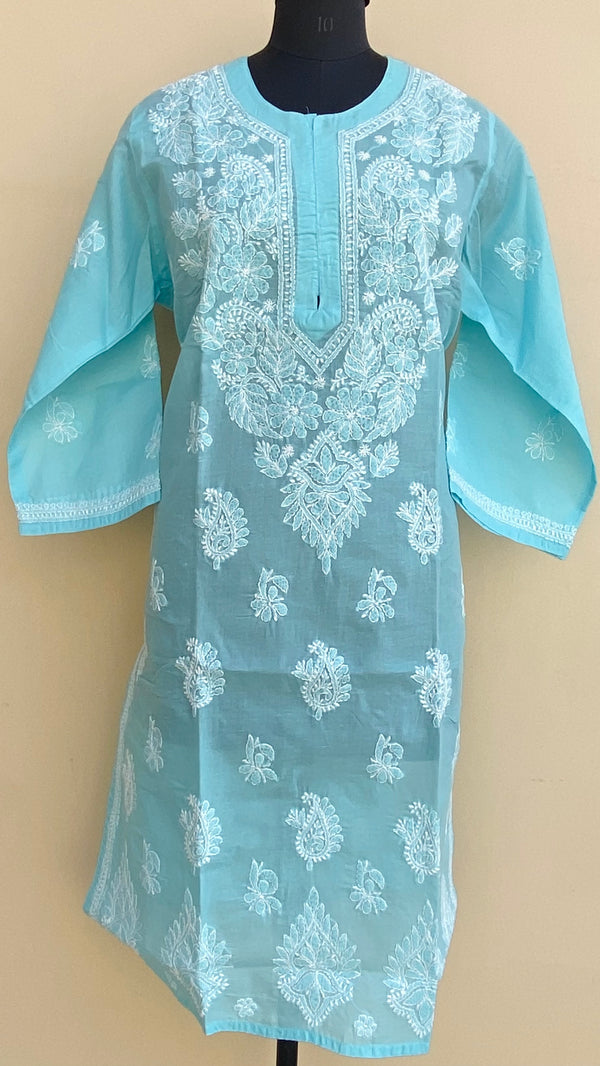 Lucknowi Chikankari Kurti Blue Cotton