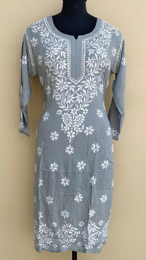 Lucknowi Chikankari Kurti Gray Modal Cotton