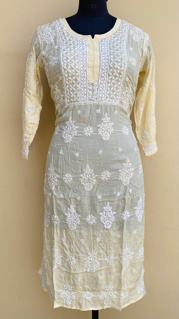 Lucknowi Chikankari Kurti Cream Modal Cotton