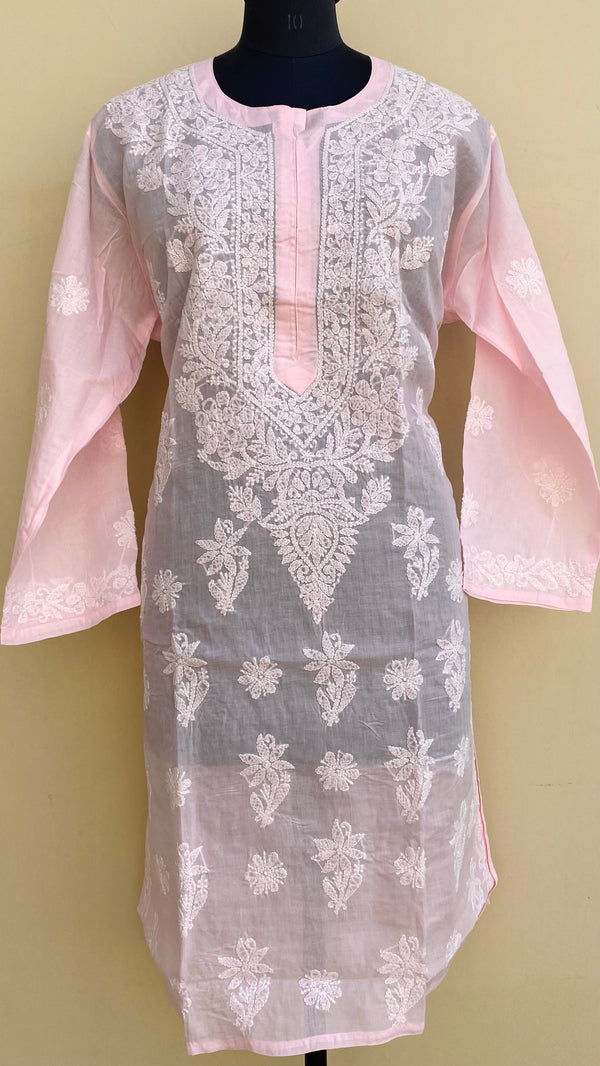 Lucknowi Chikankari Kurti Pink Cotton