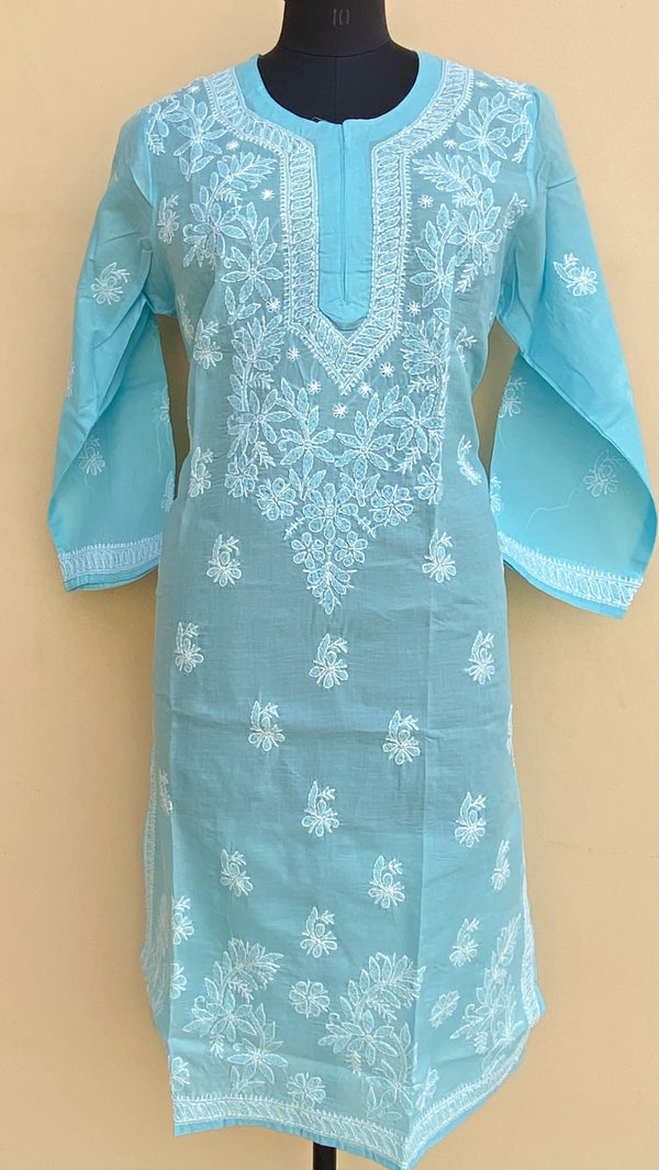 Lucknowi Chikankari Kurti Blue Cotton