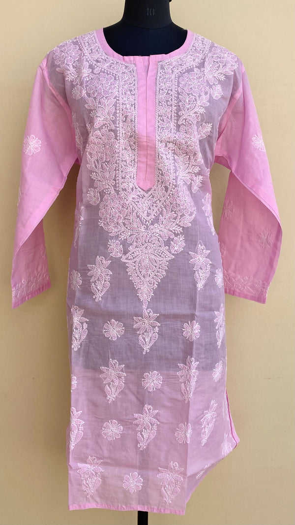 Lucknowi Chikankari Kurti Pink Cotton