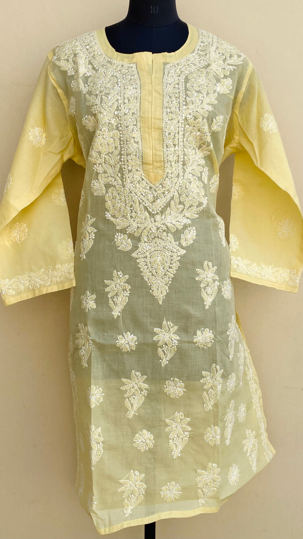 Lucknowi Chikankari Kurti Yellow Cotton