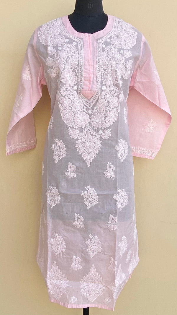 Lucknowi Chikankari Kurti Baby Pink Cotton