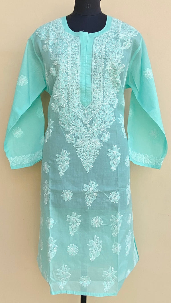 Lucknowi Chikankari Kurti Sea Green Cotton