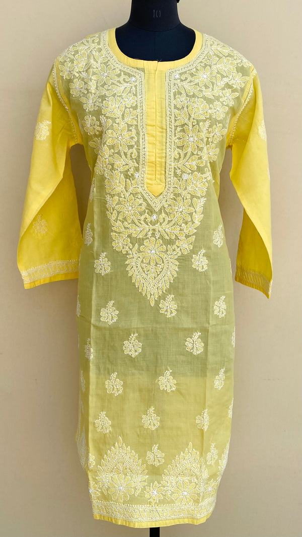 Lucknowi Chikankari Kurti Yellow Cotton