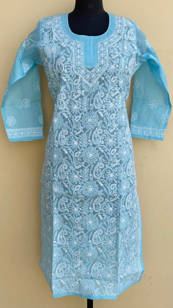 Lucknowi Chikankari Kurti Blue Cotton