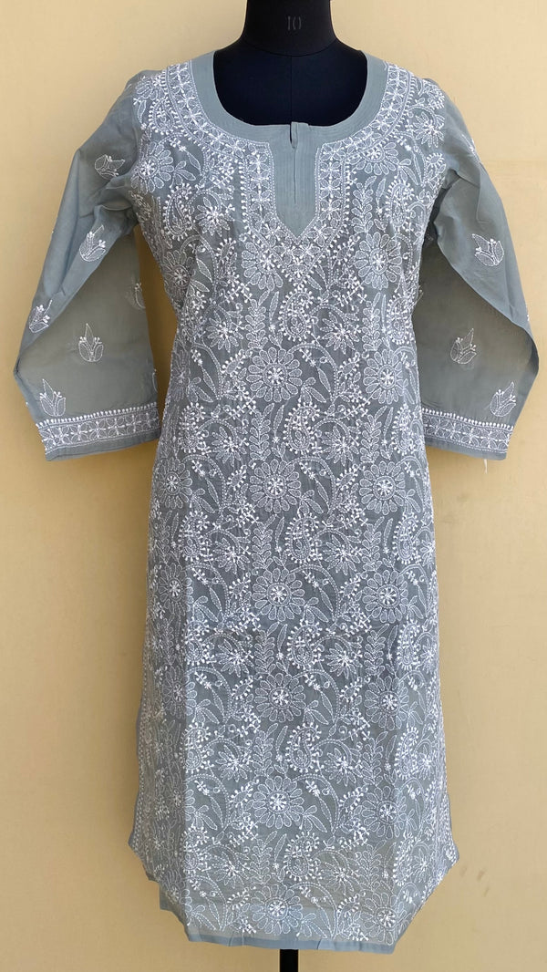 Lucknowi Chikankari Kurti Gray Cotton