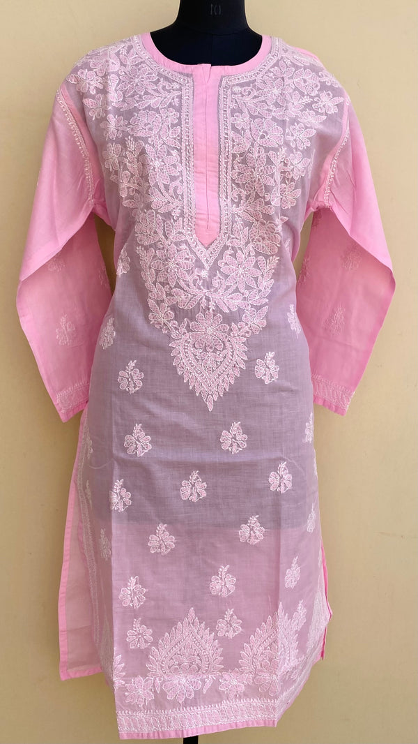 Lucknowi Chikankari Kurti Pink Cotton