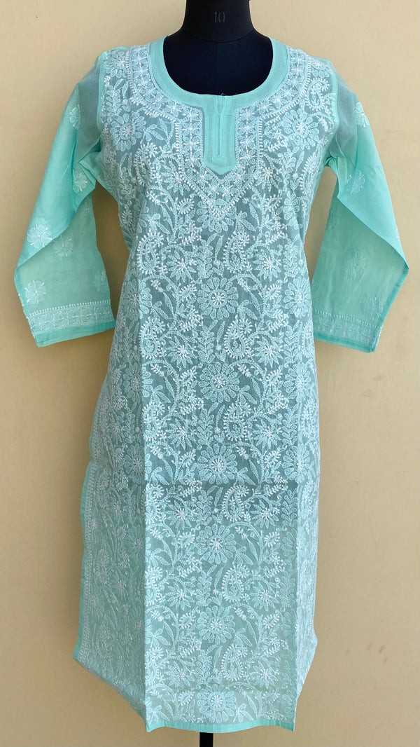 Lucknowi Chikankari Kurti Sea Green Cotton
