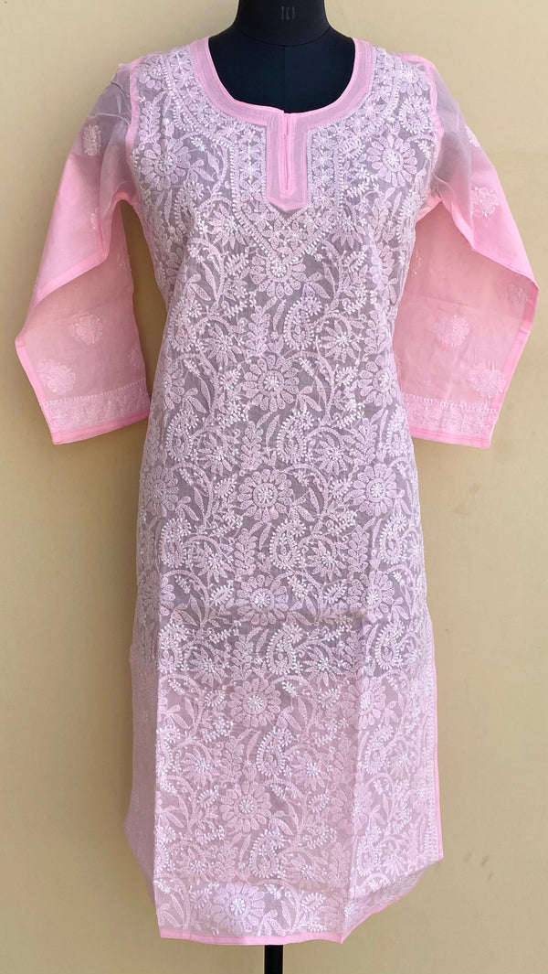 Lucknowi Chikankari Kurti Pink Cotton