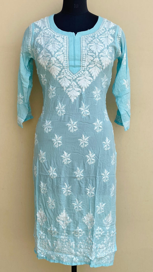 Lucknowi Chikankari Kurti Blue Modal Cotton