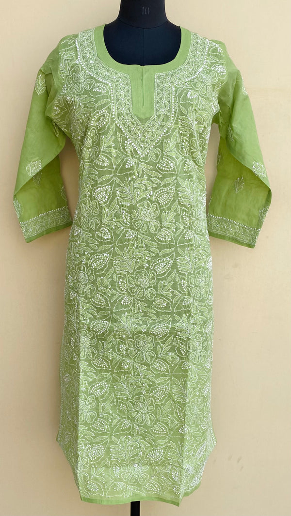 Lucknowi Chikankari Kurti Mehandi Green Cotton